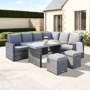 Rattan 6 Seater Grey Dining Set