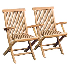 Set Of 2 Teak Wooden Folding Armchairs