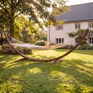 Extra Large Wooden Hammock With Arc Stand Cream Canvas