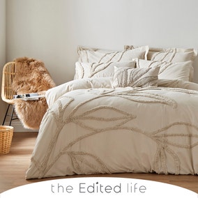 Tufted Leaf Sandstone 100% Organic Cotton Duvet Cover and Pillowcase Set