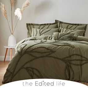 Tufted Leaf Olive 100% Organic Cotton Duvet Cover and Pillowcase Set