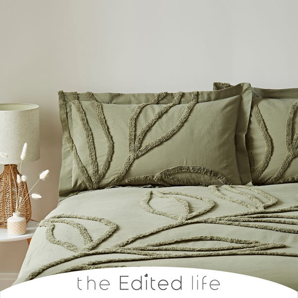 Tufted Leaf Olive 100% Organic Cotton Oxford Pillowcase image 1 of 2
