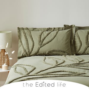 Tufted Leaf Olive 100 Organic Cotton Oxford Pillowcase
