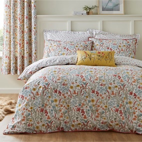 Meadow Ditsy Floral Red 100% Cotton Reversible Duvet Cover and Pillowcase Set
