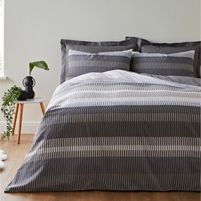 Elements Otis Grey Striped 100% Cotton Reversible Duvet Cover and Pillowcase Set