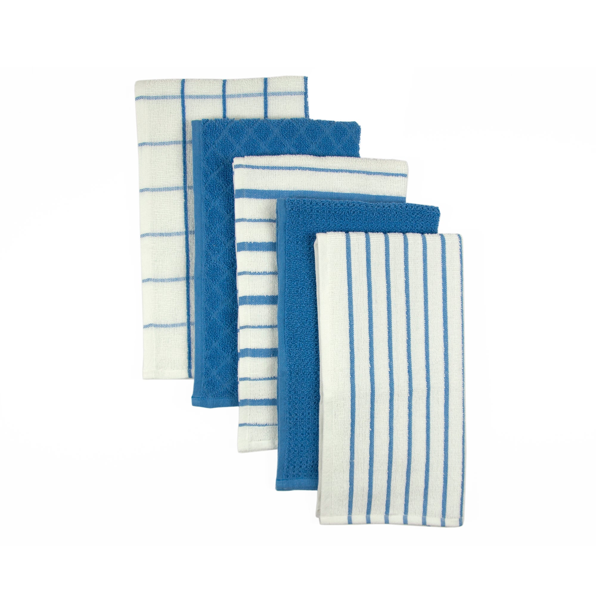 Set Of 5 Terry Tea Towels Blue
