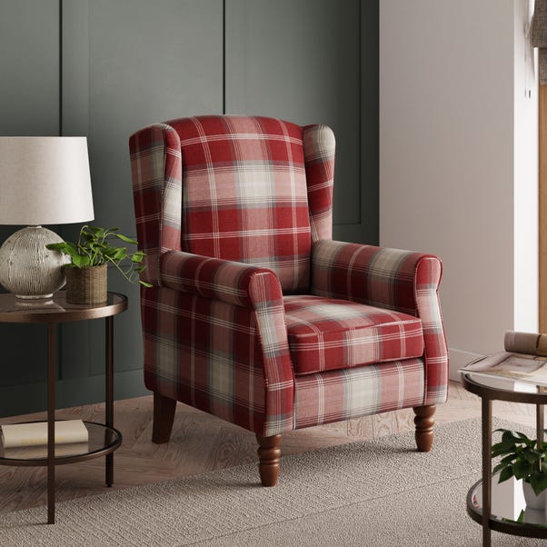 Oswald Check Wingback Armchair Red Oswald Wingback