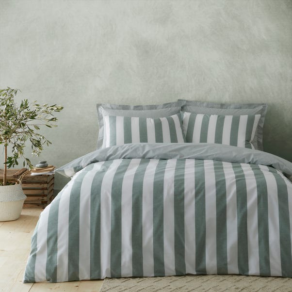 Holmes Green Striped 100% Cotton Reversible Duvet Cover and Pillowcase Set  undefined