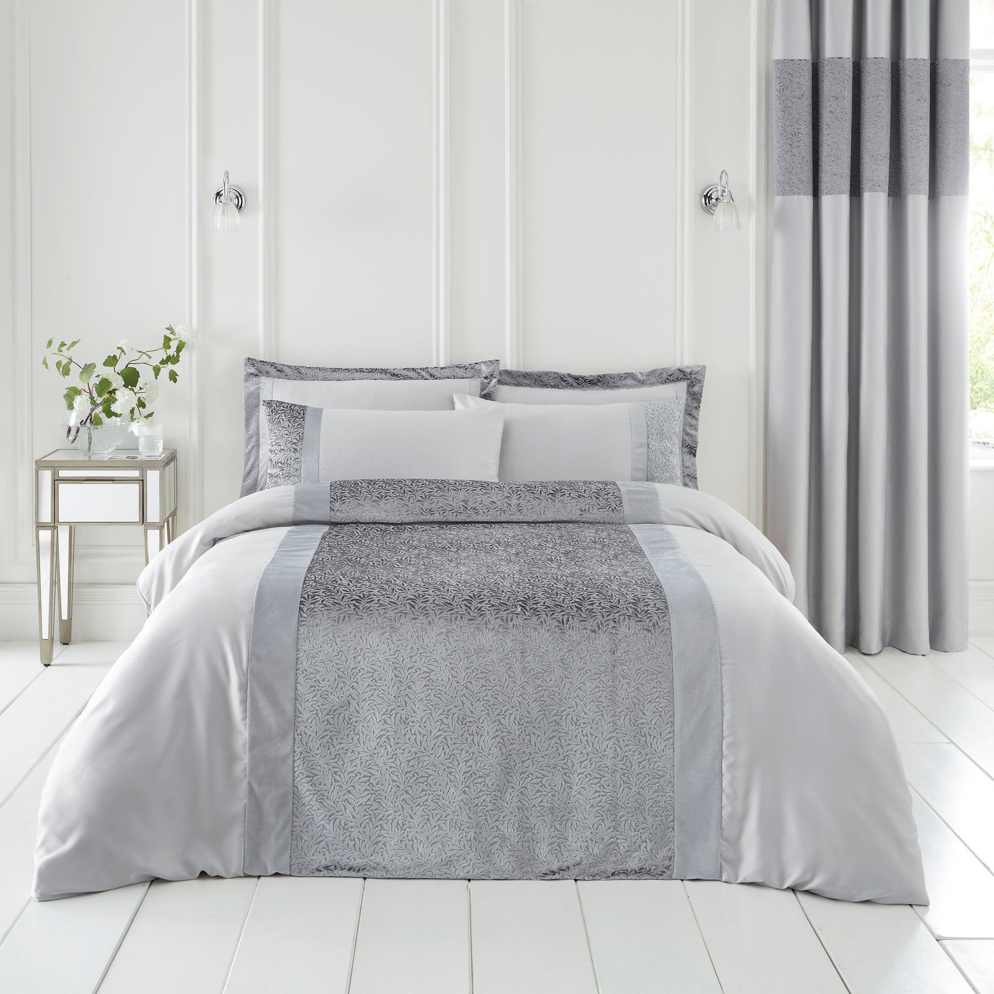 Beverley Charcoal Embellished Luxe Duvet Cover and Pillowcase Set Charcoal