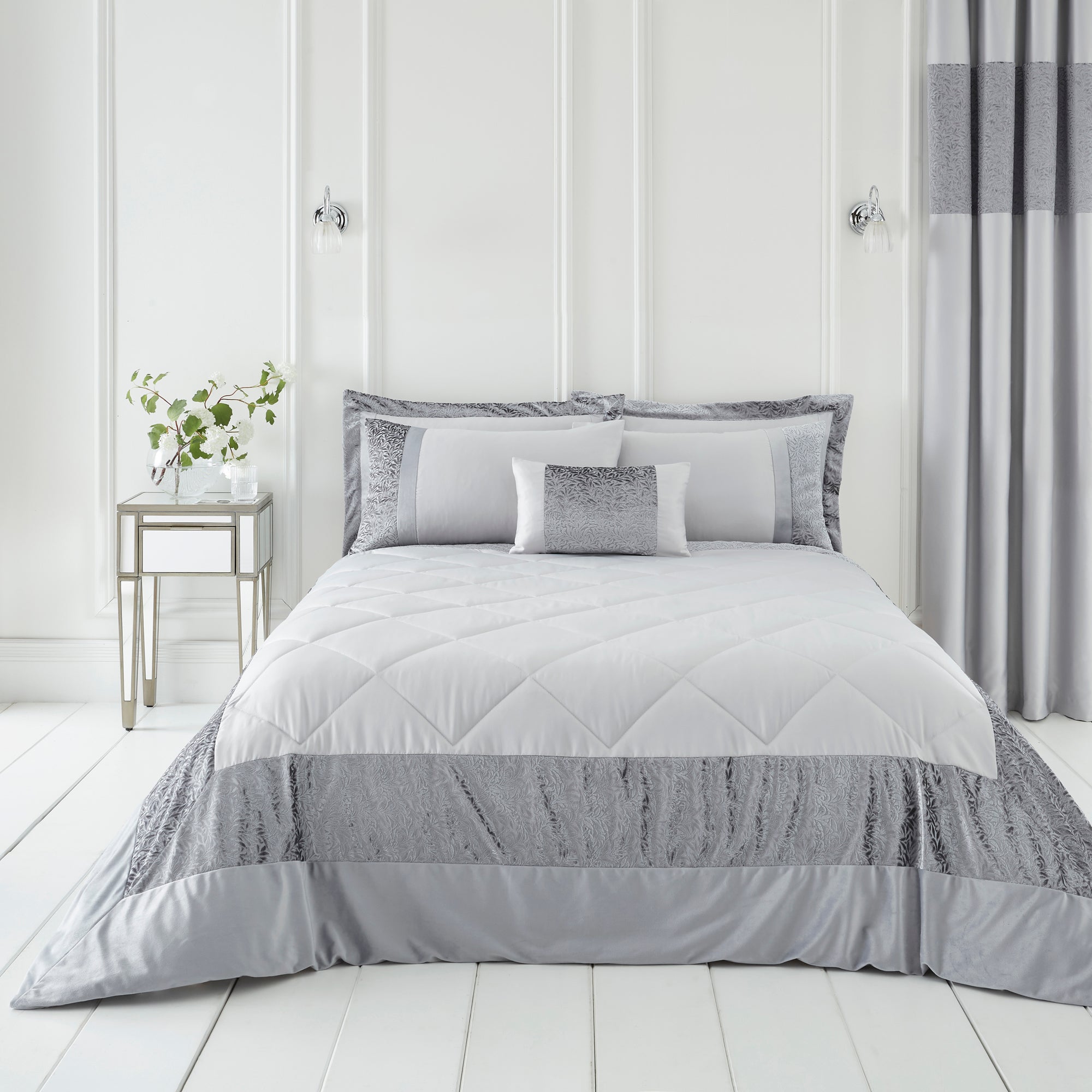 Beverley Luxe Charcoal Bedspread Charcoal/White