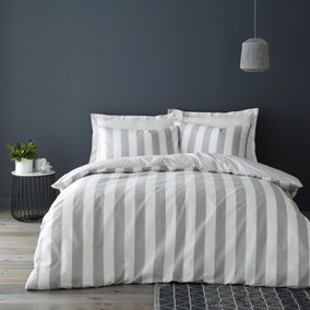 Holmes Steeple Grey Striped 100% Cotton Reversible Duvet Cover and Pillowcase Set