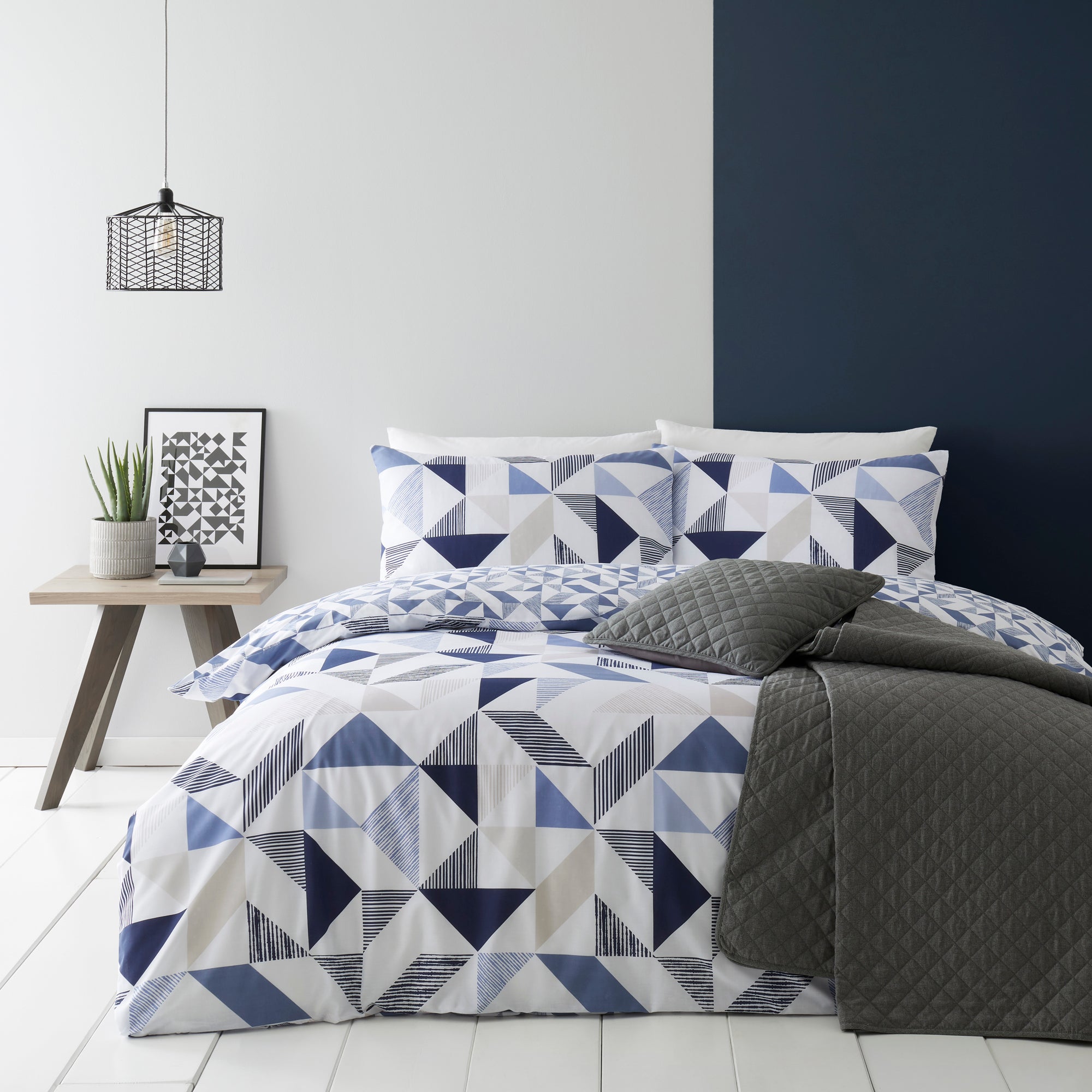 Elements Bako Reversible Geometric Blue Duvet Cover and Pillowcase Set ...