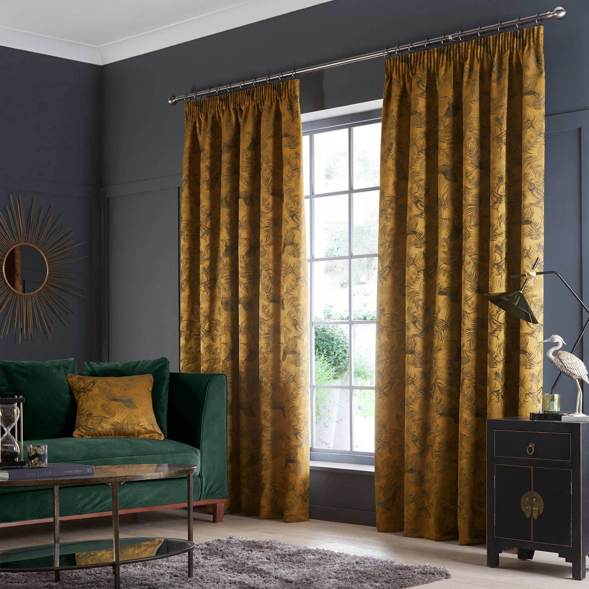 Crane Old Gold Pencil Pleat Curtains | Dunelm