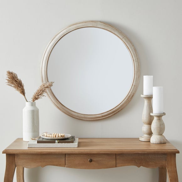 light oak round mirror