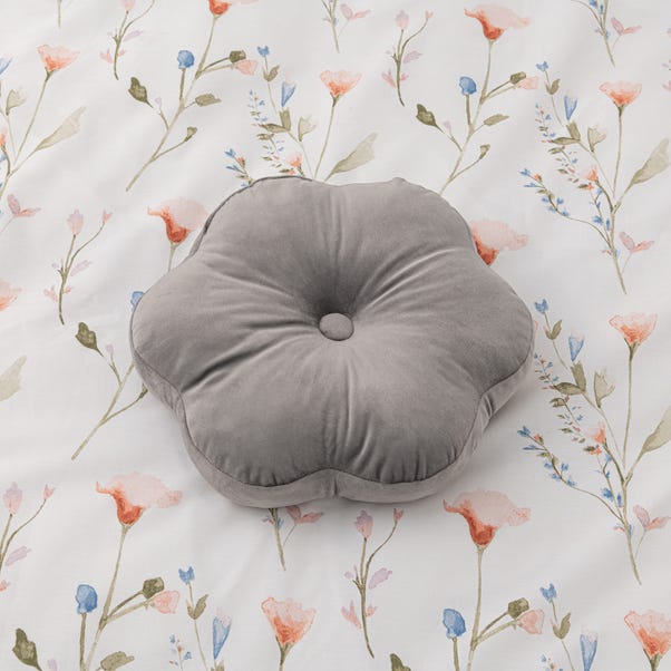 Flower Velvet Cushion Light Grey
