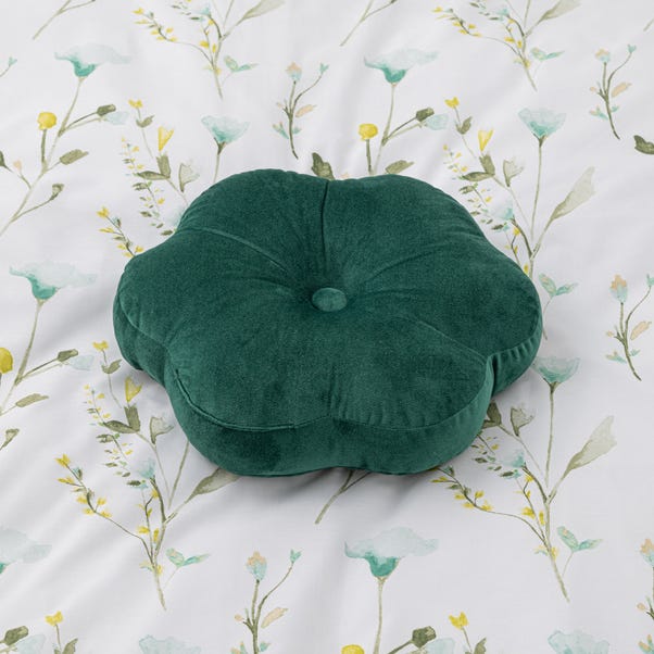 Flower Velvet Cushion Emerald Green