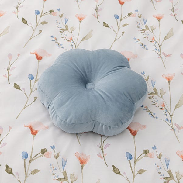 Flower Velvet Cushion Blue