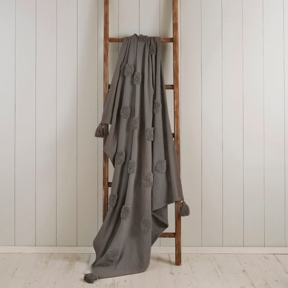 Grey Polka Tufted Throw Dunelm