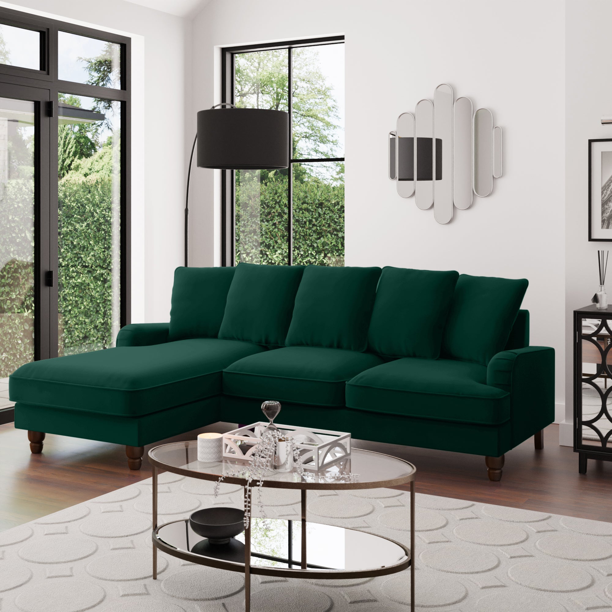 Beatrice Scatter Back Matte Velvet Left Hand Corner Sofa Green