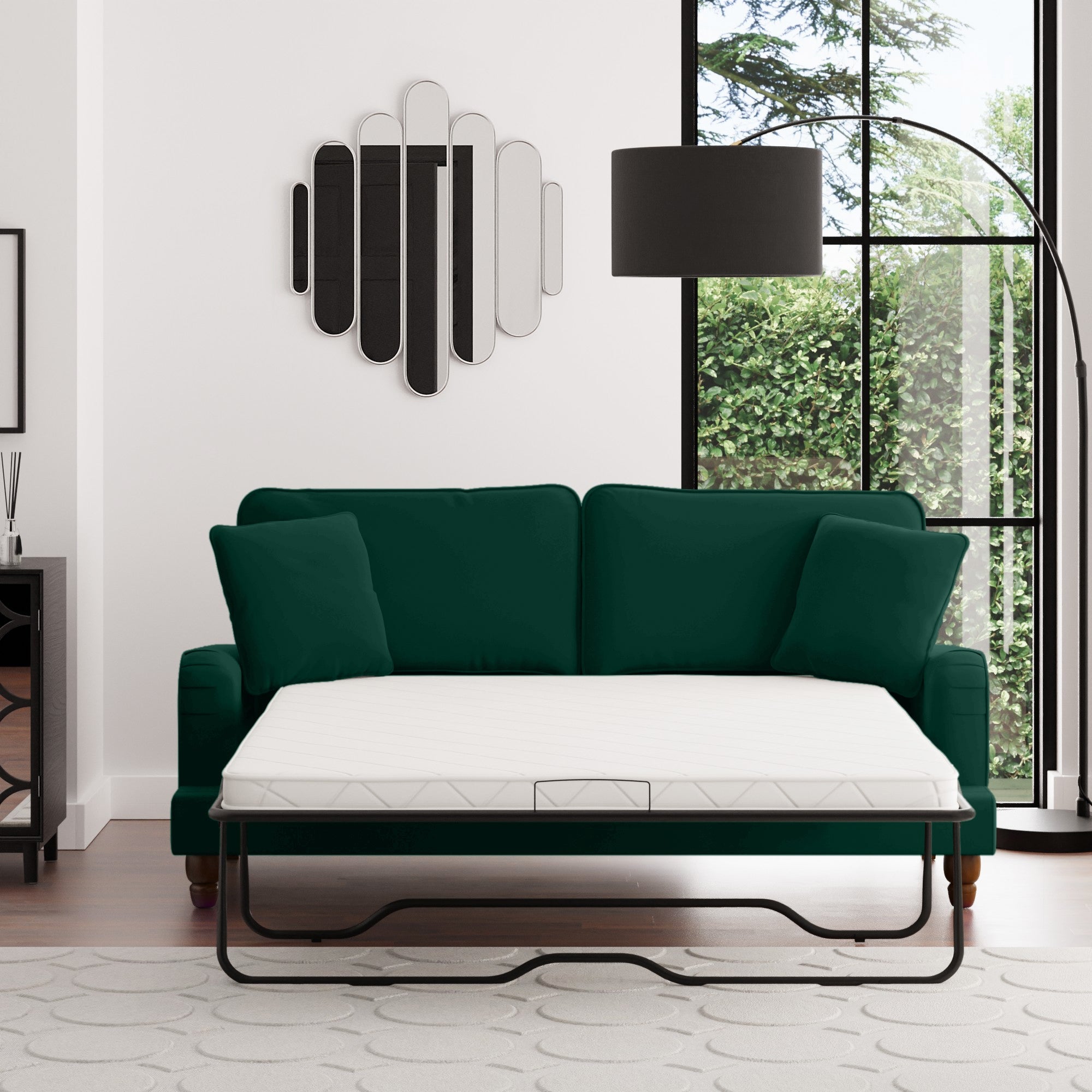 Beatrice Matte Velvet 3 Seater Sofa Bed Green