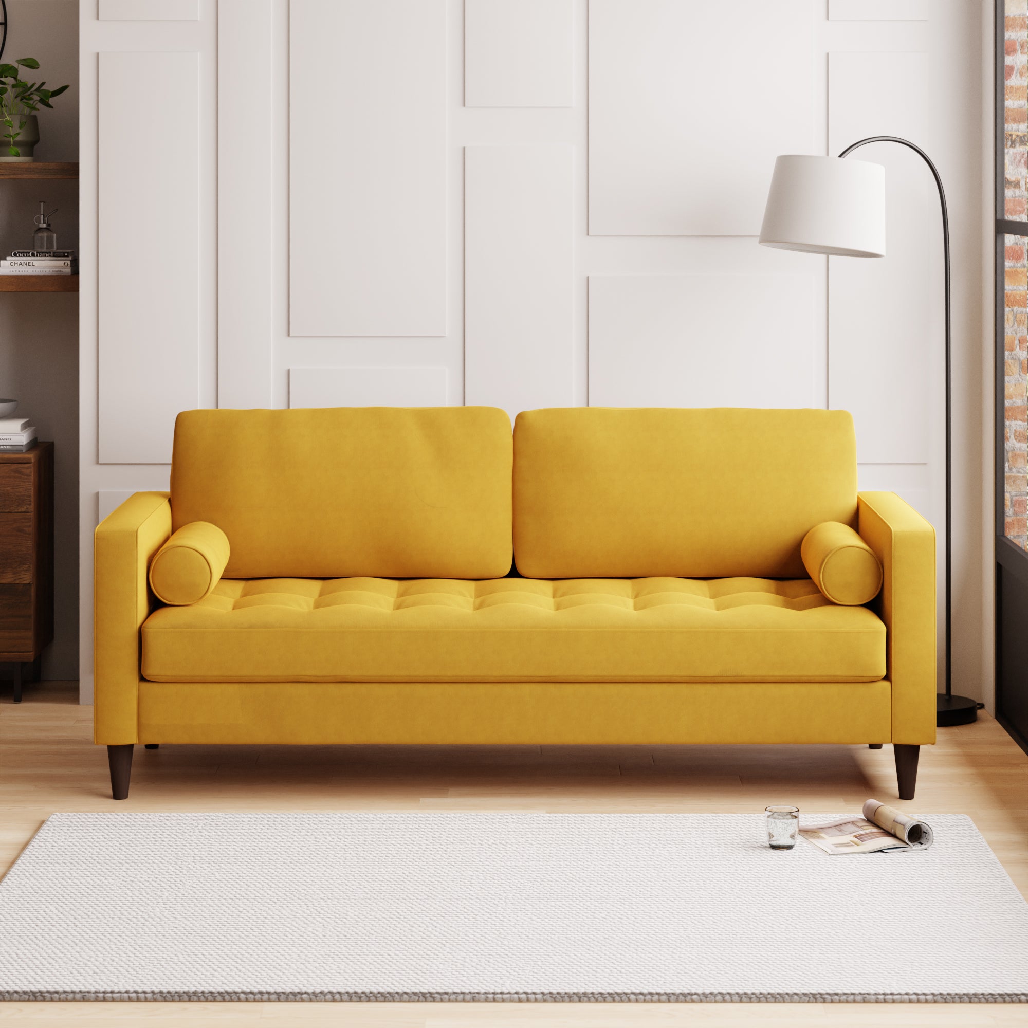 Zoe Velvet 3 Seater Sofa Yellow