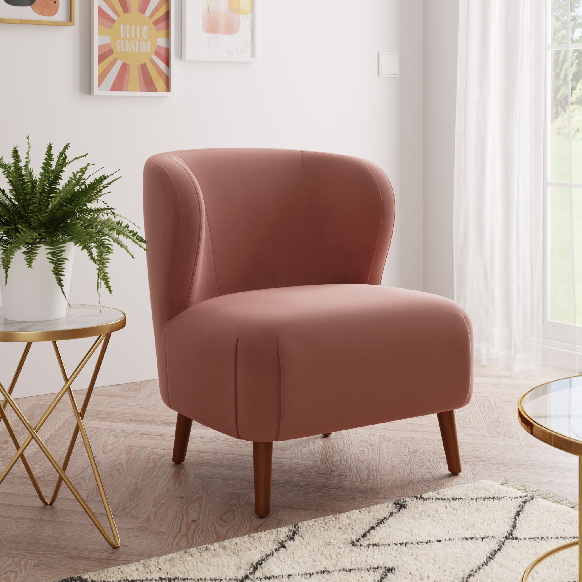 Ava Blush Eco Velvet Chair | Dunelm