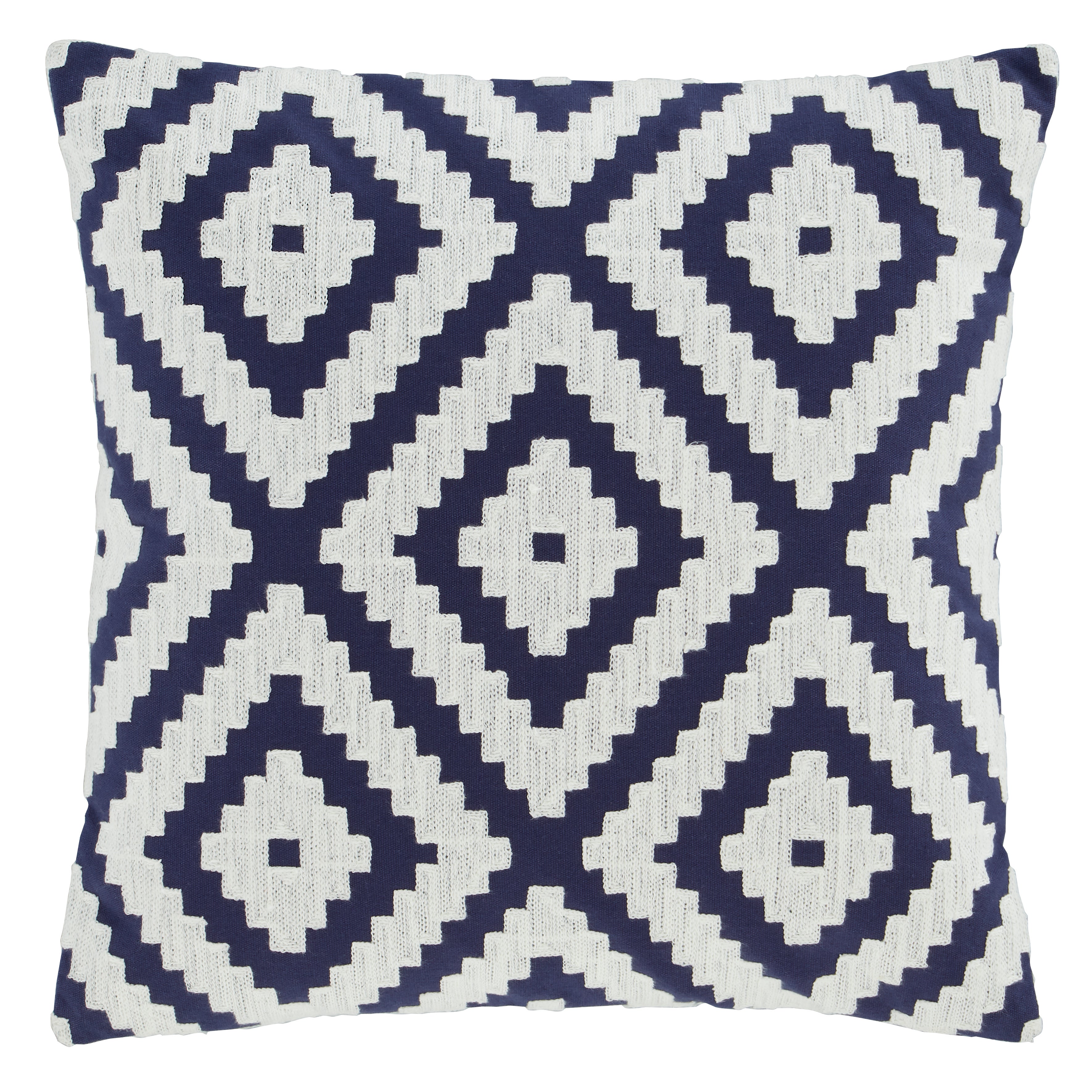 Geo Crewel Navy Cushion Cover Navy Bluewhite