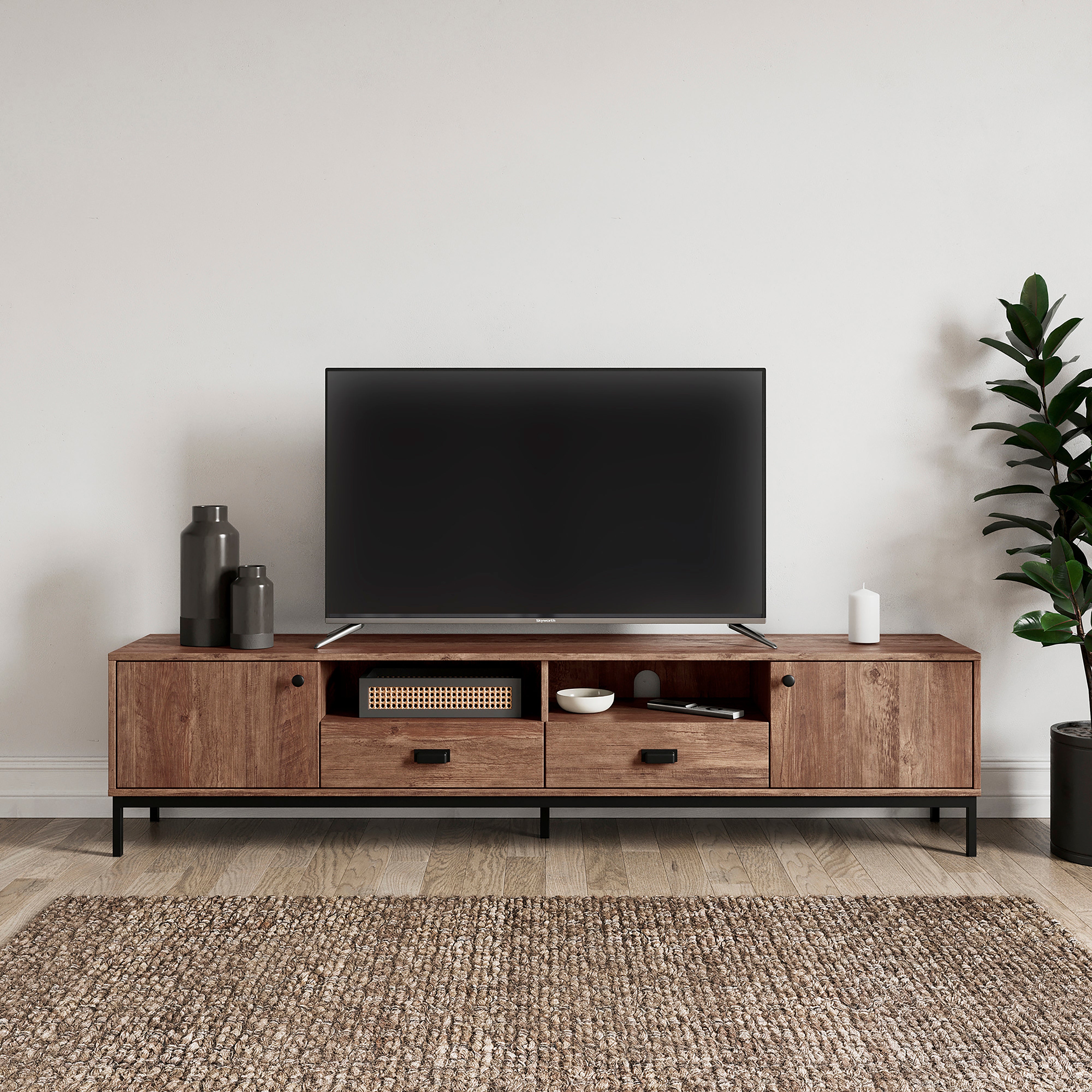 Fulton Pine Extra Wide Tv Unit Pine Brown