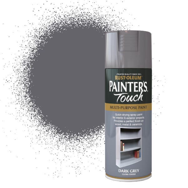 Rust-Oleum Dark Grey Gloss Painter's Touch Spray Paint 400ml image 1 of 8