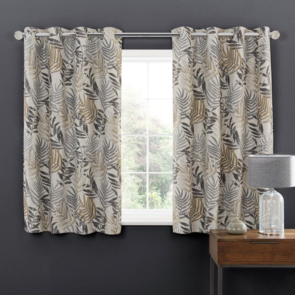 Leaf Jacquard Grey Eyelet Curtains Dunelm