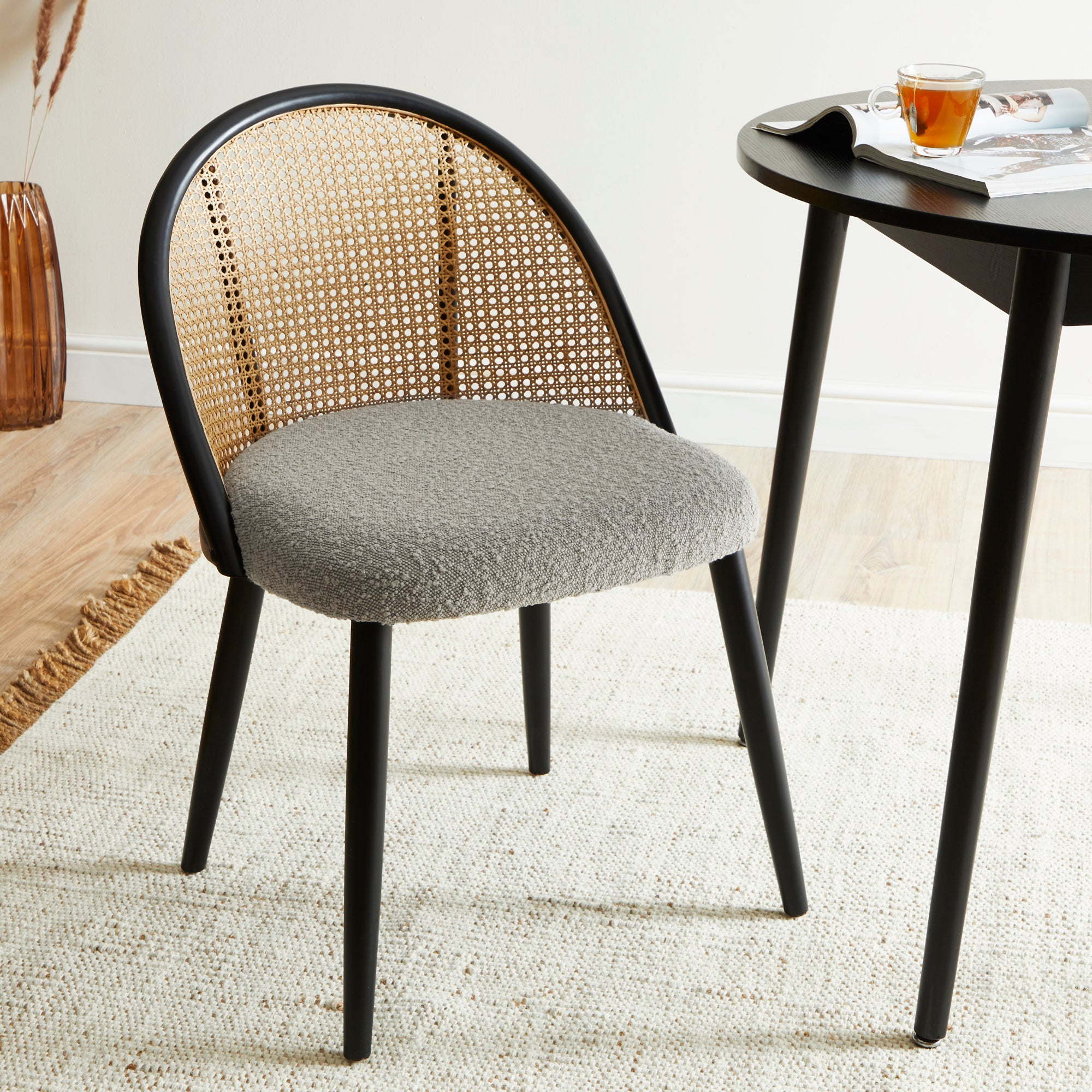 Luella Cane Dining Chair Boucle Grey
