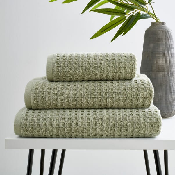 Sage Green Waffle 100% Cotton Towel image 1 of 3