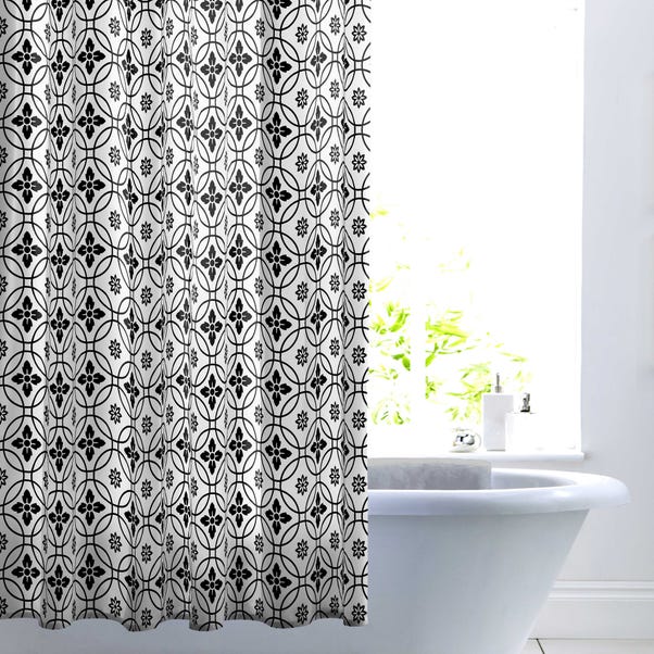 Geo Tile Black Shower Curtain Dunelm, Black And Gray Shower Curtain Sets