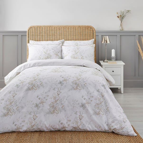 Dorma Coleton Natural Floral 100% Cotton Reversible Duvet Cover and Pillowcase Set  undefined