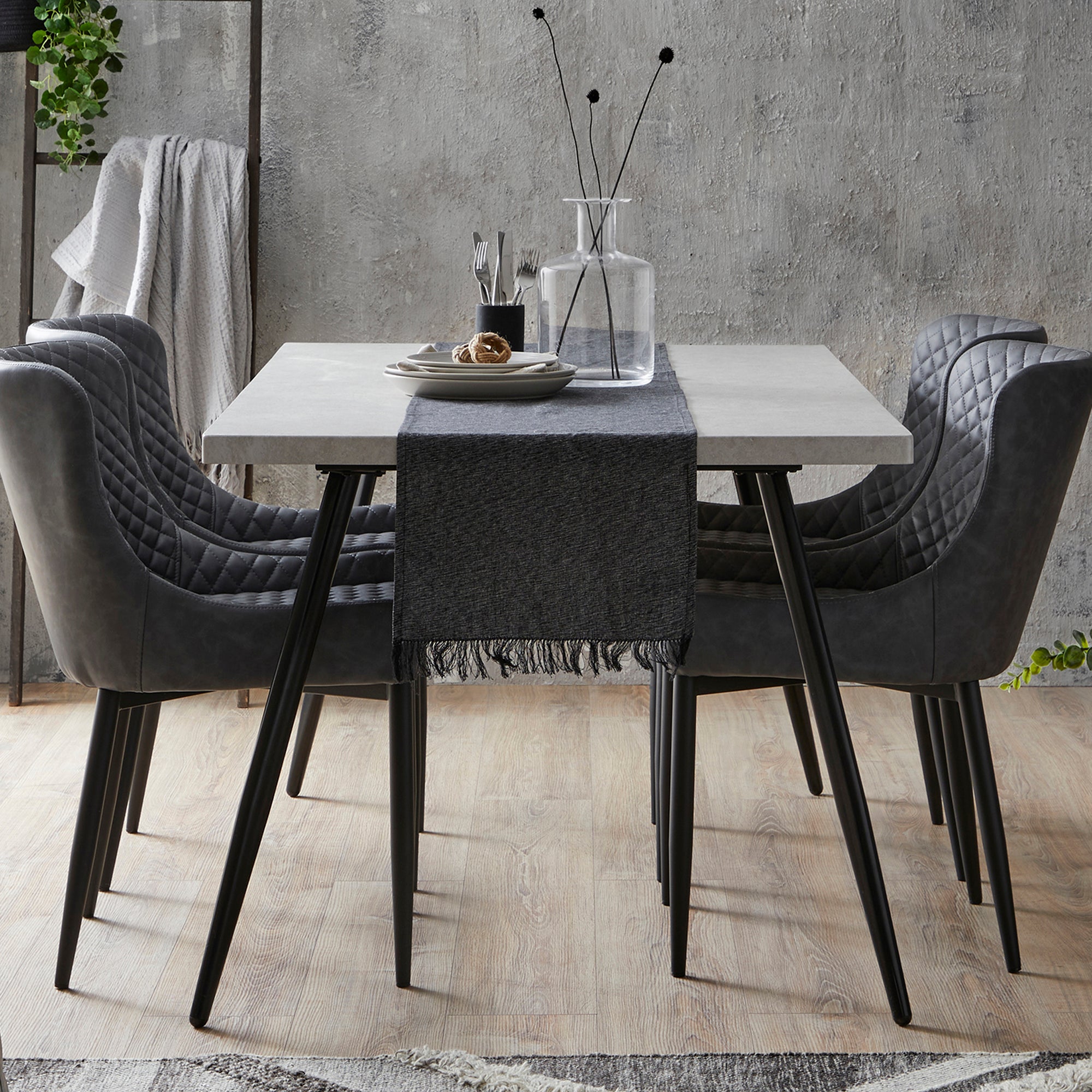 Zuri 6 Seater Rectangular Dining Table, Grey Concrete Effect