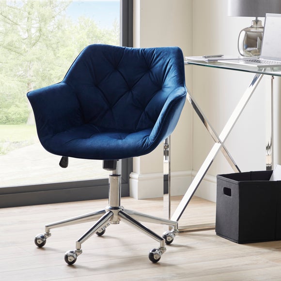 blue velvet swivel office chair