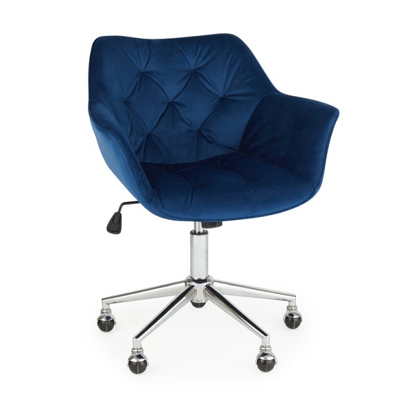 blue velvet swivel office chair