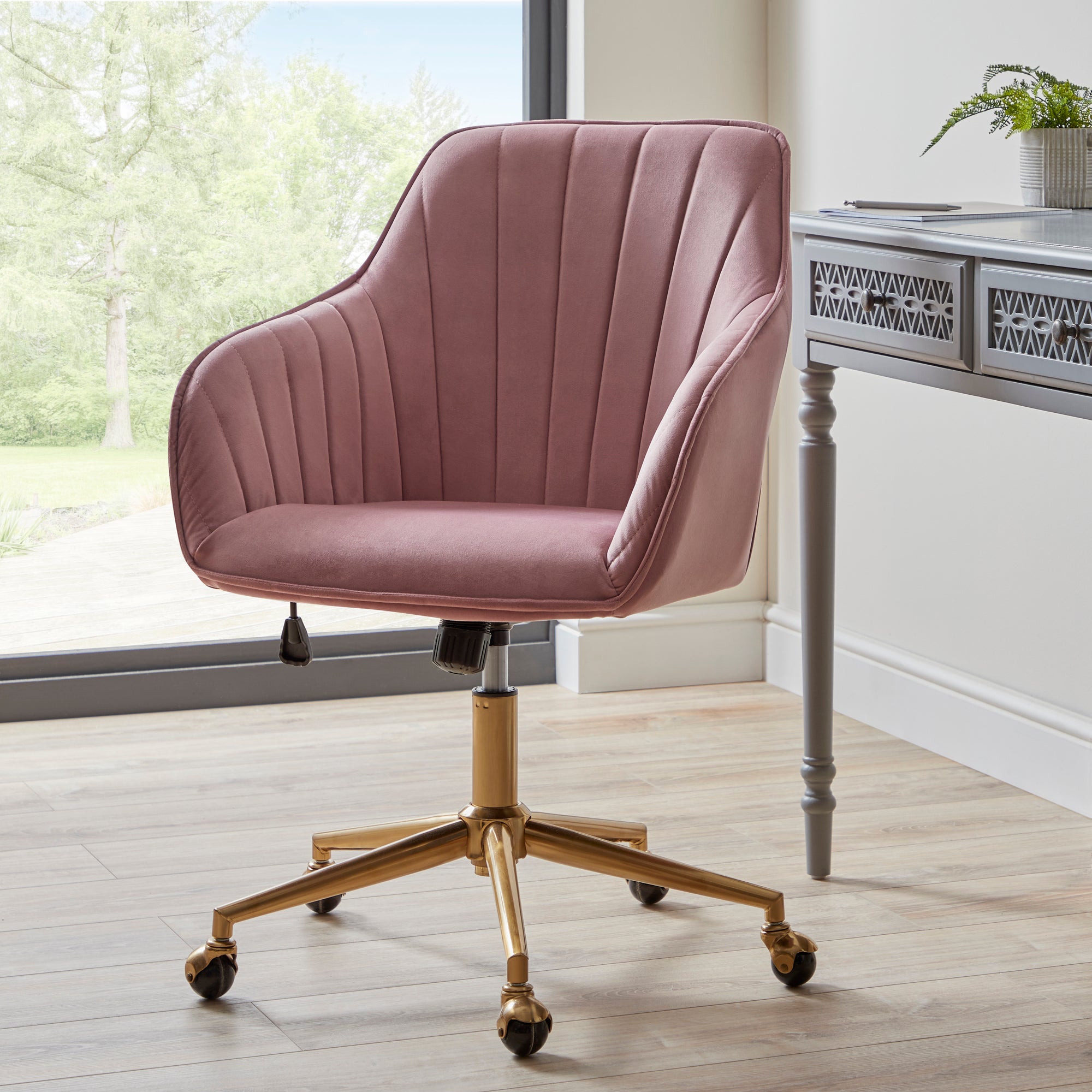 Connie Pleated Velvet Office Chair | Dunelm