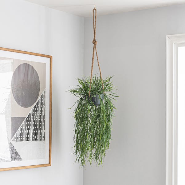 Artificial Trailing Grass in Hanging Grey Plant Pot image 1 of 5