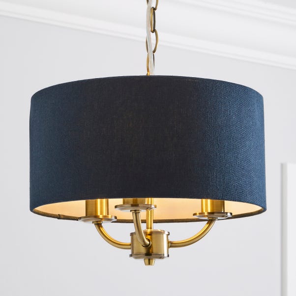 Preston Gold and Navy 3 Light Pendant Ceiling Fitting image 1 of 6