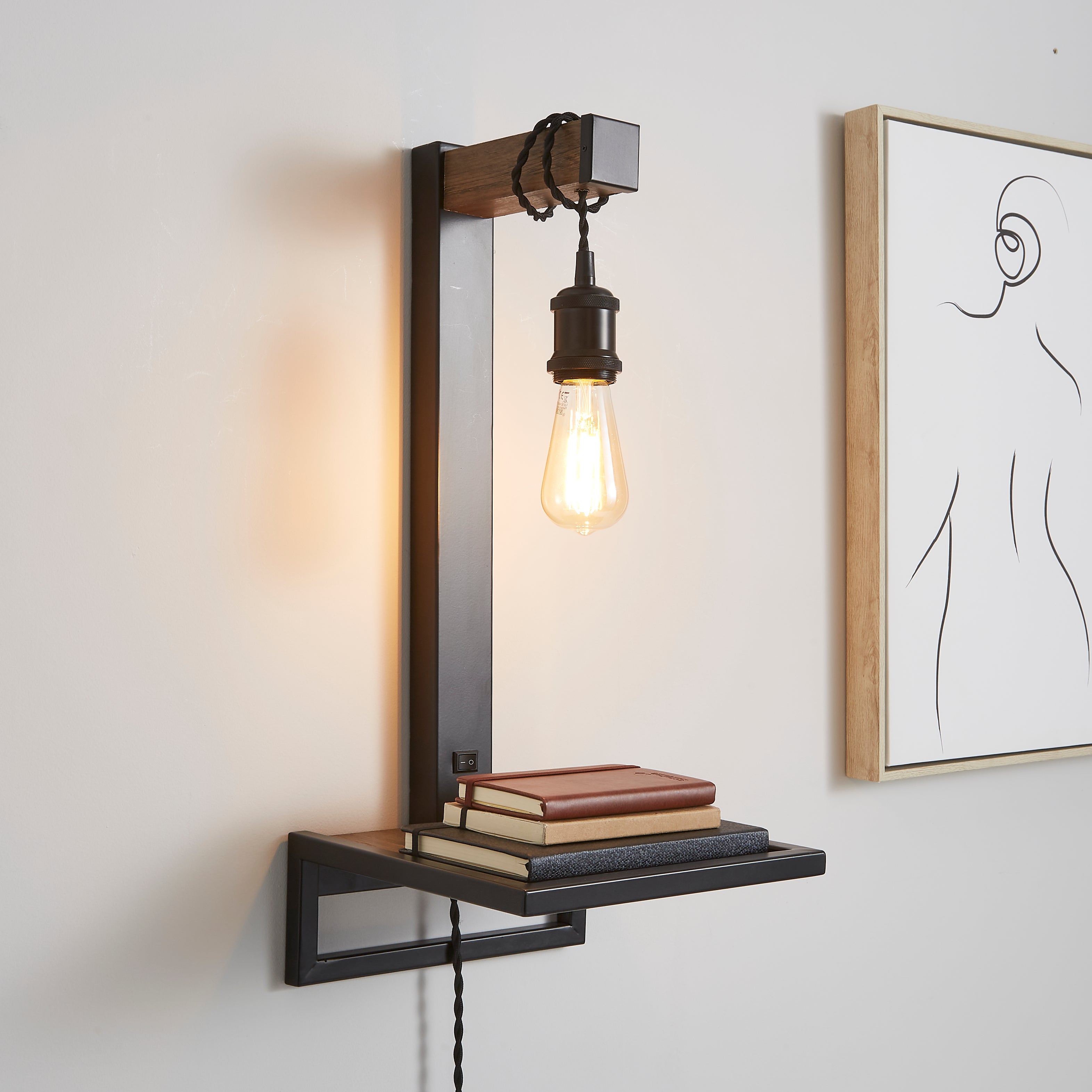 Fulton Easy Fit Plug In Shelf Wall Light | Dunelm