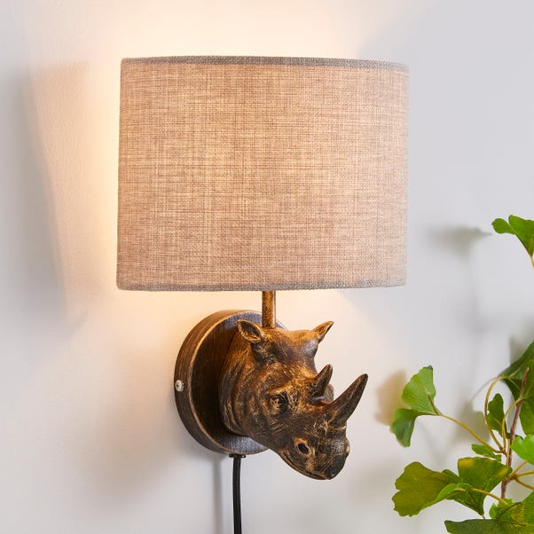 Rob The Rhino Easy Fit Plug In Wall Light Bronze