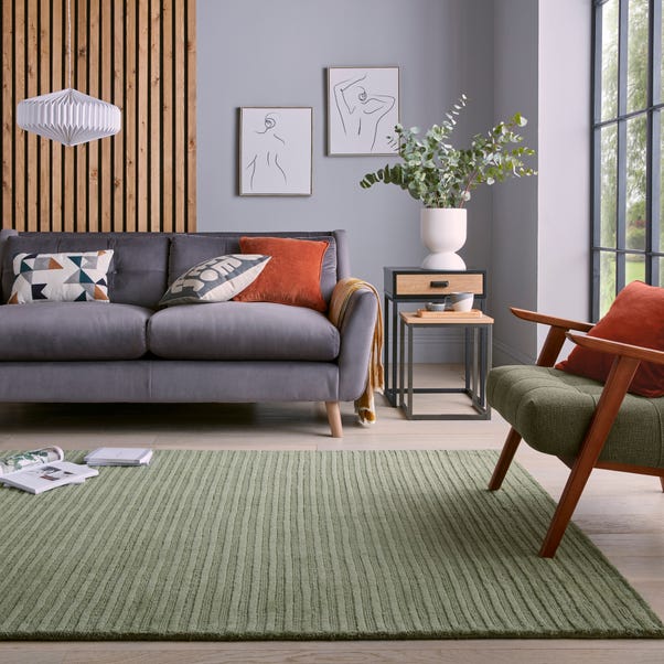 Wool Cord Stripe Rug Wool Cord Olive undefined