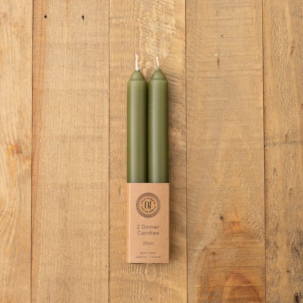 Churchgate Pack of 2 Olive Taper Candles Olive (Green)