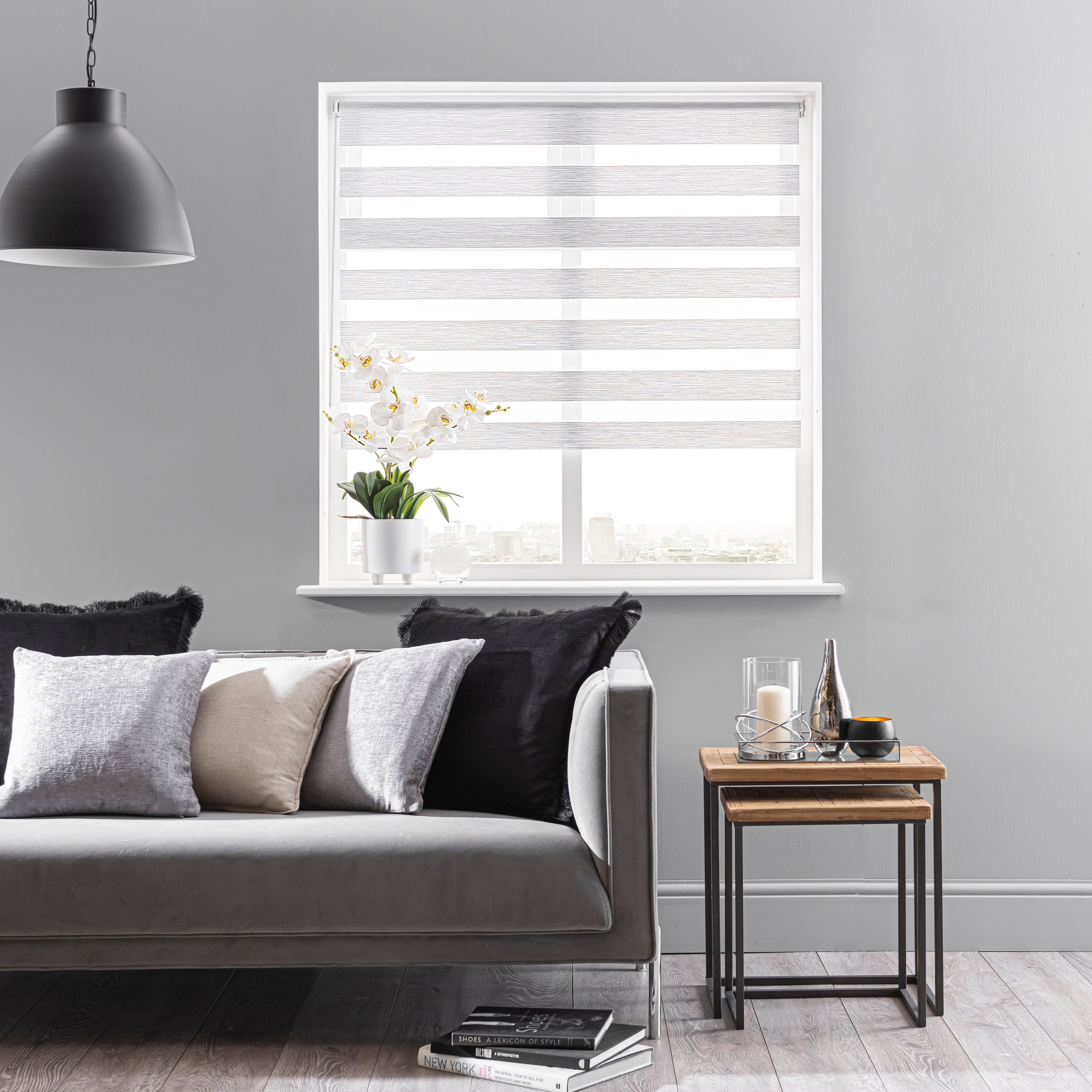 Stria Day and Night Grey Roller Blind | Dunelm