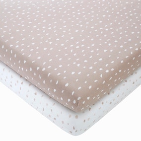 Set of 2 Spotted 100% Cotton Jersey Fitted Sheets