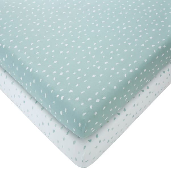 Set of 2 Spotted 100% Cotton Jersey Fitted Sheets Fern (Green) undefined