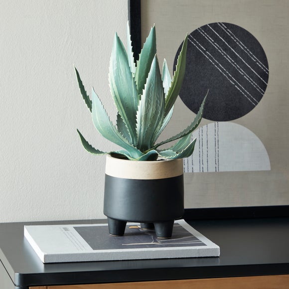 Artificial Aloe Vera In Black Footed Plant Pot