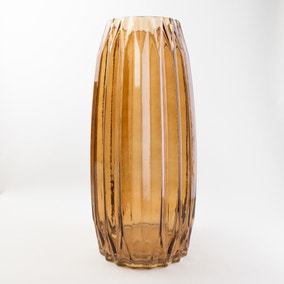 Ridged Glass Vase Amber 40cm