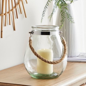 Glass Candle Lantern with Rope
